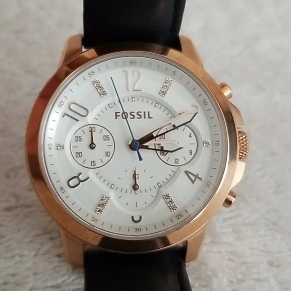 New Fossil Gwynn Chronograph Indigo Leather Watch Watch - Picture 10 of 11